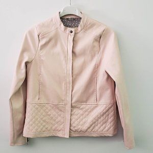 Girl's light pink faux leather jacket Vertbaudet